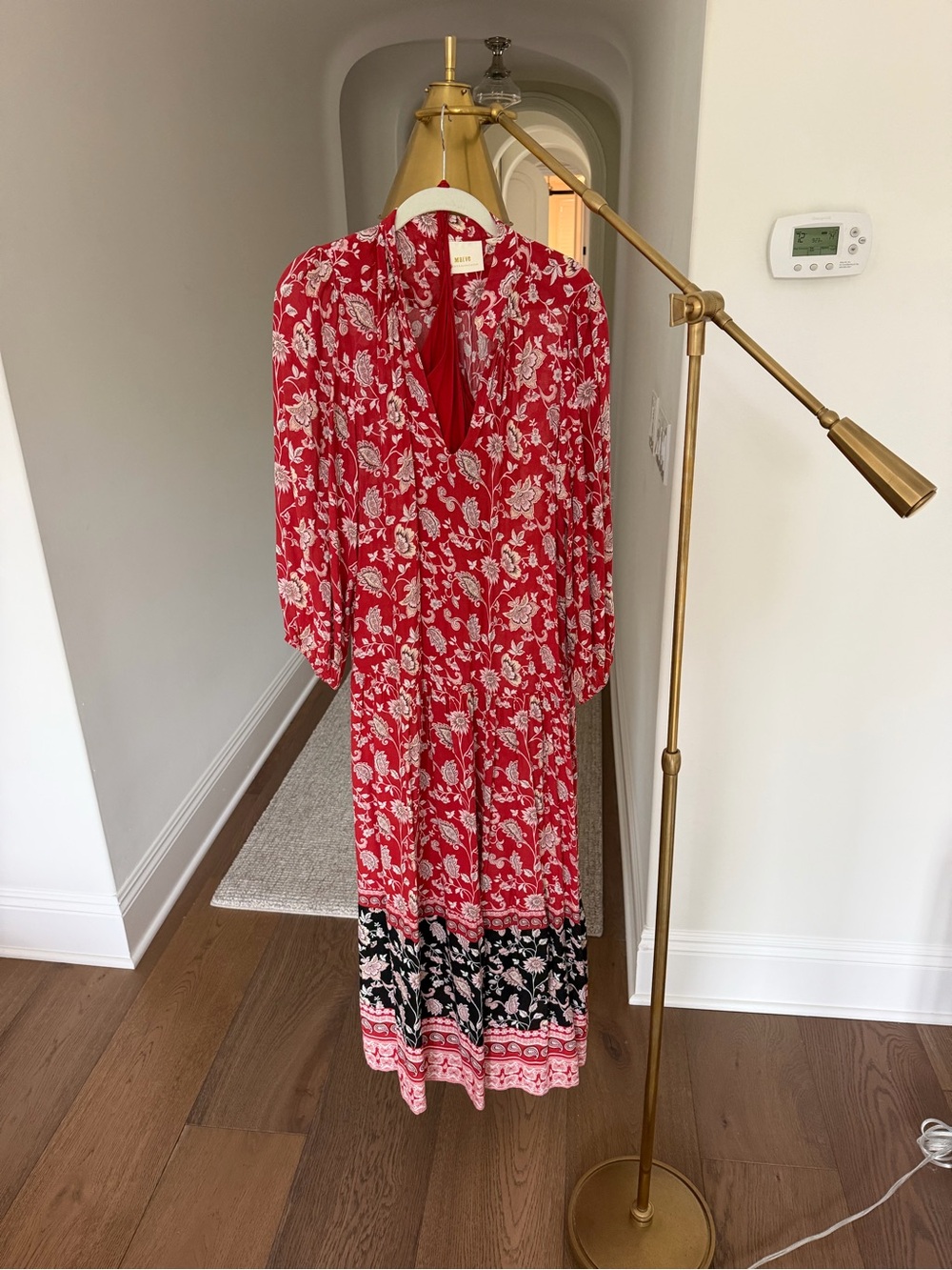 Maeve Red Floral Maxi Dress with Black Hem Panel
